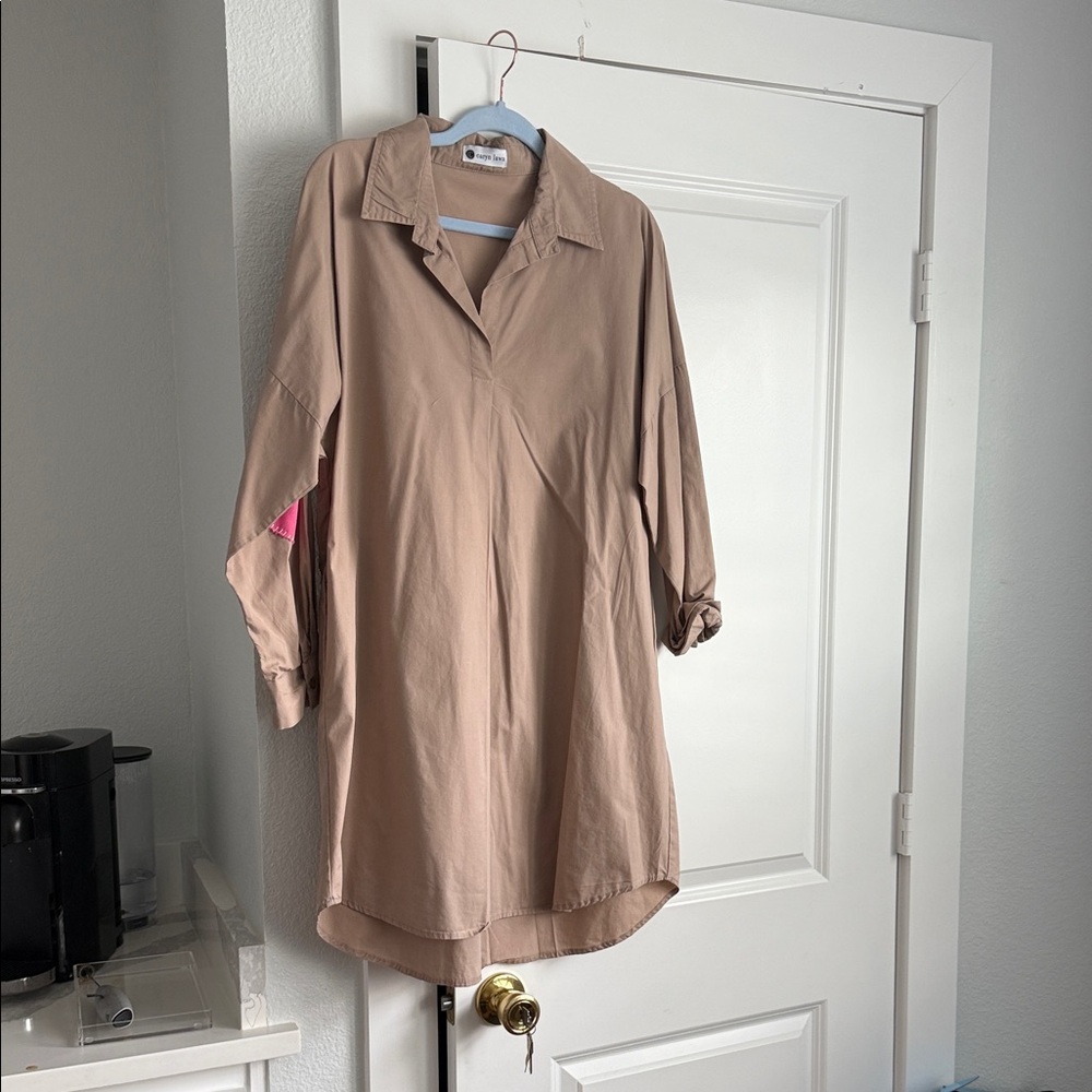 Long Sleeve Beige Dress